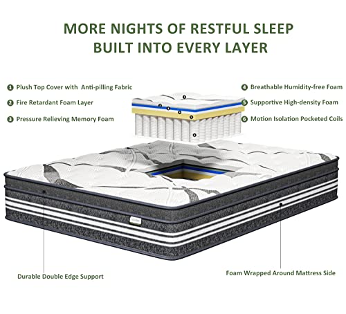 Naiveer Queen Mattress 10 Inch, Memory Foam Hybrid Mattress, Queen Size Mattress in A Box, Individually Wrapped Coils, CertiPUR-US Certified, Medium Firm Mattress for Back Pain & Pressure Relieve