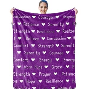 healing blanket, get well blanket, get well soon gifts for women, soft comfort warm hugs gifts compassion blanket, positive energy throw heart blanket, breast cancer recovery gift, purple 50x60 inch