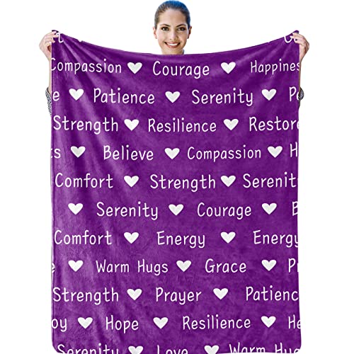 Healing Blanket, Get Well Blanket, Get Well Soon Gifts for Women, Soft Comfort Warm Hugs Gifts Compassion Blanket, Positive Energy Throw Heart Blanket, Breast Cancer Recovery Gift, Purple 50x60 Inch