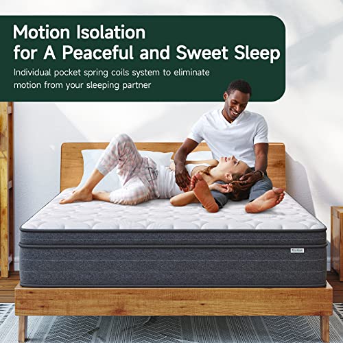 Koorlian Queen Size Mattress, 10 Inch Hybrid Queen Mattress in a Box, 3 Layer Premium Foam with Pocket Springs for Motion Isolation and Pressure Relieving, Medium Firm Feel, 120-Night Trial