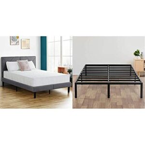 olee sleep 10 inch omega hybrid gel infused memory foam and pocket spring mattress (queen) & 14 inch heavy duty steel slat/anti-slip support/easy assembly/mattress foundation/bed frame, queen