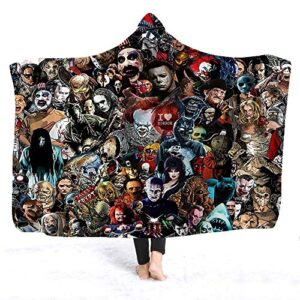 yearger horror movie character hooded blanket for adult gothic sherpa fleece wearable throw blanket microfiber bedding (110x145cm,c)