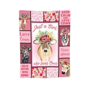 Blanket Cow Print Throw Soft Warmth Flannel Lightweight Cozy Baby Blankets Pink and Flowers Cow Throw Blanket Cow Bedding Decor for Sofa Couch Chair Bedroom60 X50