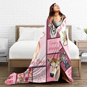 Blanket Cow Print Throw Soft Warmth Flannel Lightweight Cozy Baby Blankets Pink and Flowers Cow Throw Blanket Cow Bedding Decor for Sofa Couch Chair Bedroom60 X50