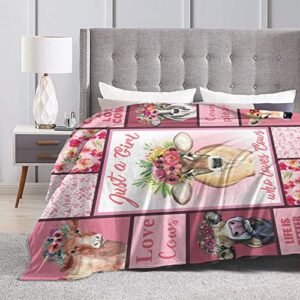 Blanket Cow Print Throw Soft Warmth Flannel Lightweight Cozy Baby Blankets Pink and Flowers Cow Throw Blanket Cow Bedding Decor for Sofa Couch Chair Bedroom60 X50