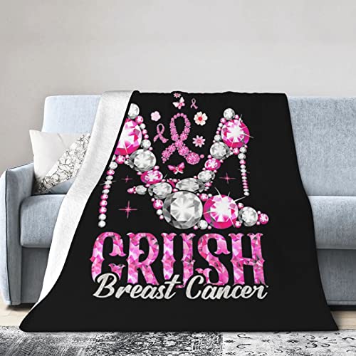 Crush Breast Cancer Awareness Flannel Blanket Ultra Soft Micro Fleece Throw Blankets Warm Air Conditioning Lightweight Bedding for Sofa Couch Chair All Season