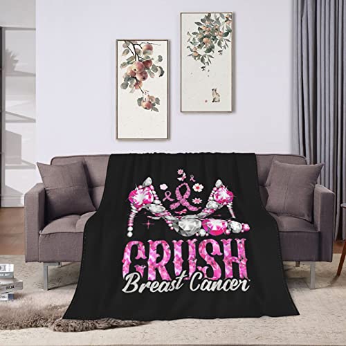 Crush Breast Cancer Awareness Flannel Blanket Ultra Soft Micro Fleece Throw Blankets Warm Air Conditioning Lightweight Bedding for Sofa Couch Chair All Season