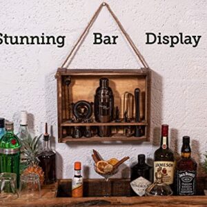 Mixology Bartender Kit: 11-Piece Bar Tool Set with Rustic Wood Stand | Perfect Home Bartending Kit and Cocktail Shaker Set for a True Drink Mixing Experience | Fun Housewarming Gift Idea (Gun-Metal)