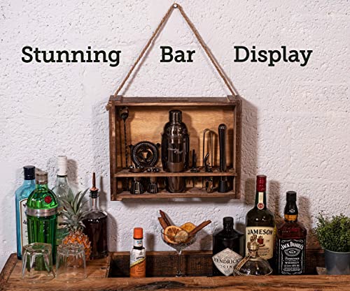 Mixology Bartender Kit: 11-Piece Bar Tool Set with Rustic Wood Stand | Perfect Home Bartending Kit and Cocktail Shaker Set for a True Drink Mixing Experience | Fun Housewarming Gift Idea (Gun-Metal)