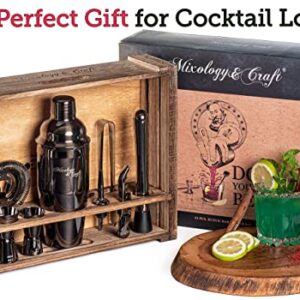 Mixology Bartender Kit: 11-Piece Bar Tool Set with Rustic Wood Stand | Perfect Home Bartending Kit and Cocktail Shaker Set for a True Drink Mixing Experience | Fun Housewarming Gift Idea (Gun-Metal)