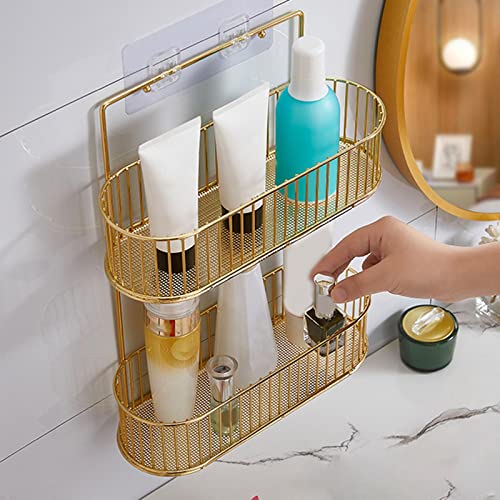 TAYSTE Bathroom Storage Basket Shampoo Holder Wall Mount Shower Shelf Caddy No Drill for Kitchen Utensils and Tools Double Layers