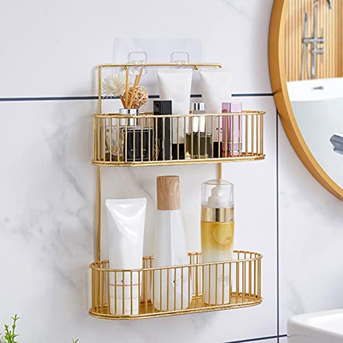 TAYSTE Bathroom Storage Basket Shampoo Holder Wall Mount Shower Shelf Caddy No Drill for Kitchen Utensils and Tools Double Layers