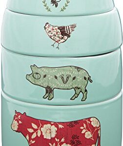 Pavilion Gift Company Live Simply Bee Chicken Pig and Cow Measuring Cups, Teal