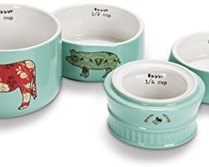 Pavilion Gift Company Live Simply Bee Chicken Pig and Cow Measuring Cups, Teal