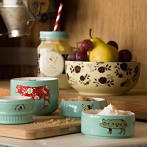 Pavilion Gift Company Live Simply Bee Chicken Pig and Cow Measuring Cups, Teal