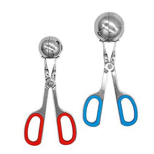 Meat Baller, 2 PCS None-Stick Meatball Maker with Detachable Anti-Slip Handles, Stainless Steel Meat Baller Tongs, Cake Pop, Ice Tongs, Cookie Dough Scoop for Kitchen (1.38"&1.78")