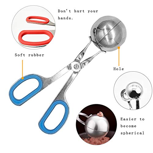 Meat Baller, 2 PCS None-Stick Meatball Maker with Detachable Anti-Slip Handles, Stainless Steel Meat Baller Tongs, Cake Pop, Ice Tongs, Cookie Dough Scoop for Kitchen (1.38"&1.78")