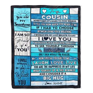teesnow personalized to my cousin blanket from family wood laugh love live big hug cousin birthday graduation christmas customized bed fleece throw blanket (30 x 40 inches - baby size)