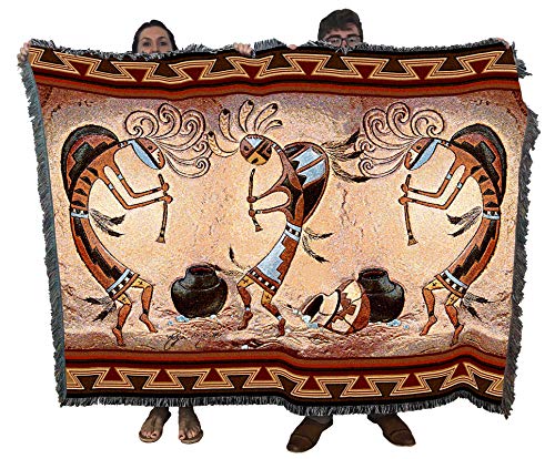 Pure Country Weavers Kokopelli Pot Dance Blanket by Roger Kull - Southwest Art - Gift Tapestry Throw Woven from Cotton - Made in The USA (72x54)