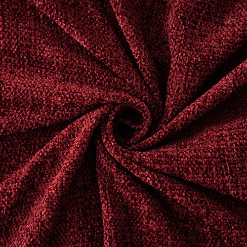 BATTILO HOME Burgundy Chenille Throw Blanket for Couch, Decorative Fringe Velvety Red Throw Blanket for Sofa Home Décor, 50"x60"