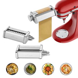 pasta attachment for kitchenaid stand mixer included pasta sheet roller, spaghetti cutter and fettuccine cutter pasta maker stainless steel accessories 3pcs by gvode