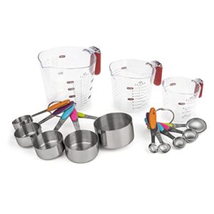 measuring cups and spoons set 13 piece. includes 10 stainless steel measuring spoons and 3 plastic measuring cup – by elitra home