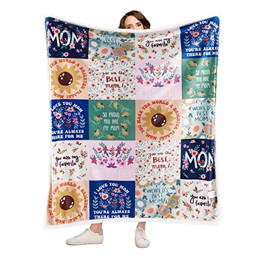 Bedsure Gifts for Mom, Dauhters, Grandma, Wife, Mom Blanket from Daughter, Husband, Son, Gifts for Anniversary Mom Birthday Gifts, Soft Patchwork Throw Blanket 60" × 50"