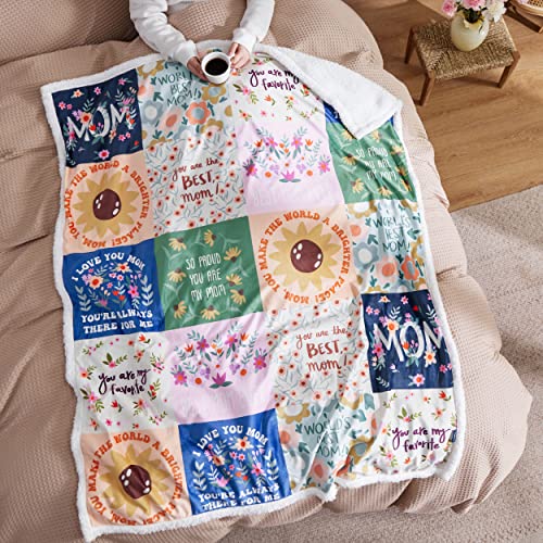 Bedsure Gifts for Mom, Dauhters, Grandma, Wife, Mom Blanket from Daughter, Husband, Son, Gifts for Anniversary Mom Birthday Gifts, Soft Patchwork Throw Blanket 60" × 50"