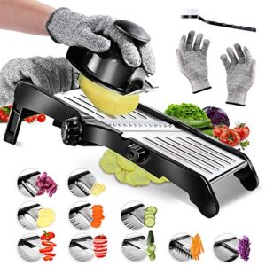 masthome mandoline food slicer, adjustable stainless steel vegetable slicer for cheese, zucchini, carrots, fruits, vegetable chopper with cleaning brush and gloves