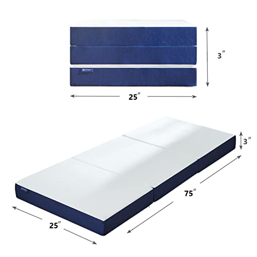 Molblly Folding Mattress, 3 inch Memory Foam Tri Folding Mattress, Portable Trifold Mattress Topper with Breathable & Washable Cover, Foldable Mattress Guest Bed for Camping, Twin Size - 38"x 75"x 3"