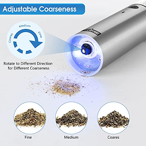 PRIME, Electric Salt and Pepper Grinder Set, 2 Mills, Rechargeable, With Charging Base, USB Cable, Power Adapter, Automatic Tact Switch Operation, Adjustable Coarseness, Stainless Steel (Ver. 2.2)