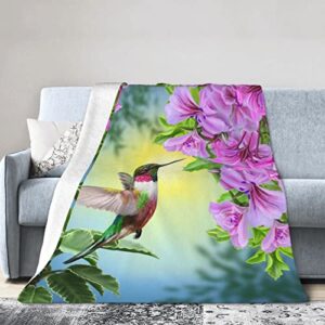 fiokroo hummingbird bird flowers and leaves fleece blanket lightweight cozy ultra-soft throw blanket microfiber blankets all seasons for home bedroom couch sofa travel 40x50 inch