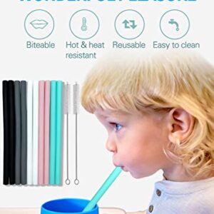 Silicone Straws Set of 10 Straight Smoothies Straws Large Silicon Reusable Drinking Straws with Cleaning Brushes Extra Long for Yeti/Rtic/Ozark 20oz and 30oz Tumbler - Flexible Chewy & Safe for Kids