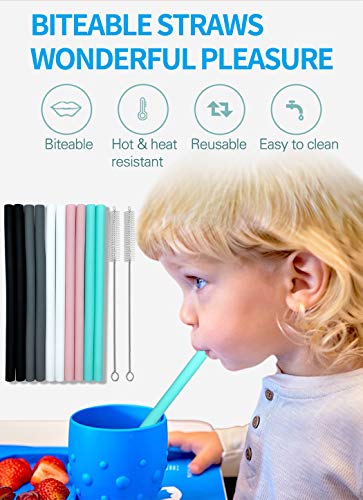 Silicone Straws Set of 10 Straight Smoothies Straws Large Silicon Reusable Drinking Straws with Cleaning Brushes Extra Long for Yeti/Rtic/Ozark 20oz and 30oz Tumbler - Flexible Chewy & Safe for Kids