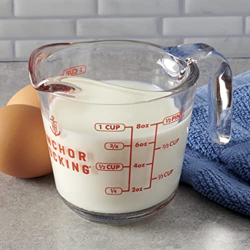 Anchor Hocking Glass Measuring Cup, 4 Pieces, Set Includes 5 oz, 1-cup, 2-cup, 4-cup