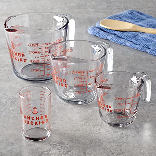 Anchor Hocking Glass Measuring Cup, 4 Pieces, Set Includes 5 oz, 1-cup, 2-cup, 4-cup