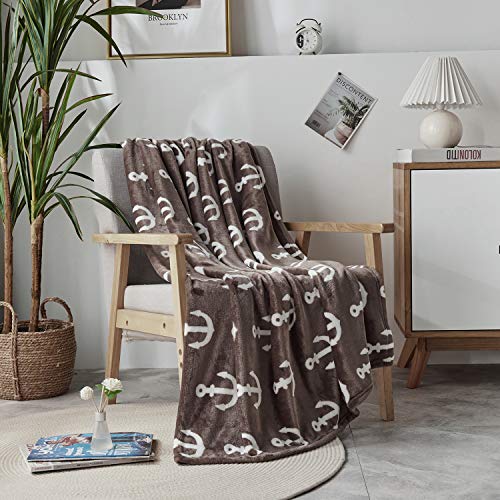 YuanKanJu DAKANG Plush Throw Blanket, Fleece Throw for Couch 50" x 60" - Soft Microfiber Cozy Lightweight Printed All Season Bed Throw Blanket, Anchor Borwn