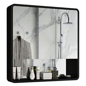 medicine cabinets bathroom mirror cabinet with mirror bathroom wall cabinet wall-mounted lockers with double mirror doors polished stainless steel (color : black, size : 607514cm) 60x75x14cm