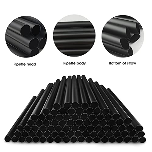 MYJIE 100 Pcs Black Boba Straws Jumbo Smoothie Straws,Individually Wrapped Plastic Disposable Wide-mouthed Large Straws(0.43" Wide X 9.45" Long)