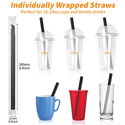 MYJIE 100 Pcs Black Boba Straws Jumbo Smoothie Straws,Individually Wrapped Plastic Disposable Wide-mouthed Large Straws(0.43" Wide X 9.45" Long)