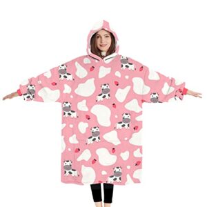 Blanket Hoodie Women Pink Cow Pattern Blanket Hoodie,Cute Strawberry Pattern Oversized Blanket Sweatshirt with Pockets for Adults,Thanksgiving Christmas Valentine Gifts for Women