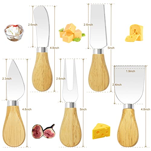 10Pcs Cheese Knives, Premium Cheese Knife Set for Charcuterie Board, Mini Steel Stainless Cheese Knife, Cheese Spreader, Cheese Fork with Wooden Handle for Charcuterie Knife Set