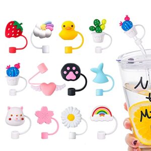 12 pack reusable silicone straw tips cover for 6 to 8 mm straws, portable cute straw caps covers creative straw plug drinking dust cap for home kitchen accessories…