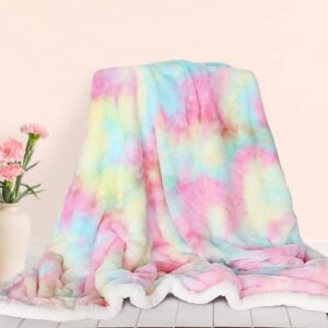 sleepwish cute fuzzy unicorn blanket - girls rainbow decorative sofa couch and floor throw warm cozy super soft bed cover long shaggy hair faux fur sherpa pastel pink gifts for women 63 x 79 inches