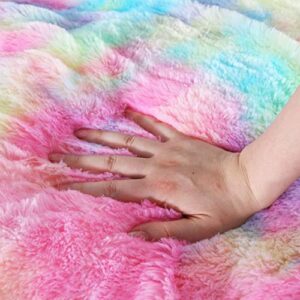 Sleepwish Cute Fuzzy Unicorn Blanket - Girls Rainbow Decorative Sofa Couch and Floor Throw Warm Cozy Super Soft Bed Cover Long Shaggy Hair Faux Fur Sherpa Pastel Pink Gifts for Women 63 x 79 Inches