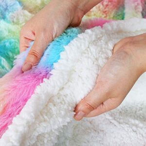 Sleepwish Cute Fuzzy Unicorn Blanket - Girls Rainbow Decorative Sofa Couch and Floor Throw Warm Cozy Super Soft Bed Cover Long Shaggy Hair Faux Fur Sherpa Pastel Pink Gifts for Women 63 x 79 Inches