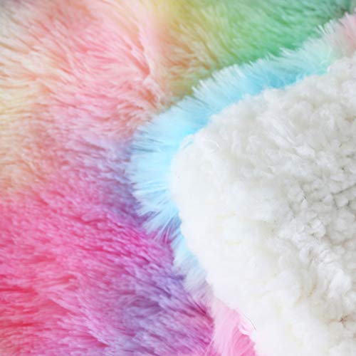 Sleepwish Cute Fuzzy Unicorn Blanket - Girls Rainbow Decorative Sofa Couch and Floor Throw Warm Cozy Super Soft Bed Cover Long Shaggy Hair Faux Fur Sherpa Pastel Pink Gifts for Women 63 x 79 Inches