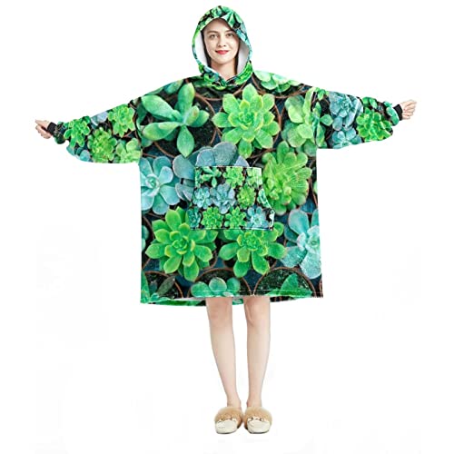 Wearable Blanket Hoodie,Oversized Hooded Blanket Sweatshirt,Succulent Plants