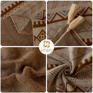 HT&PJ Knit Throw Blanket Boho Throw Blanket with Tassels Super Soft Warm Cozy Decorative Blanket for Bed, Sofa, Couch, Living Room All Seasons-Brown, 50"×60"