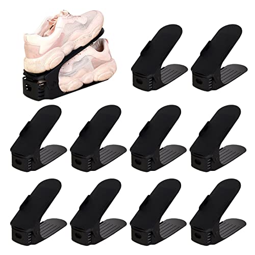 10 Pack Shoe Slots Organizer, Adjustable Double Layer Shoe Stack Sandals Rack, Shoe Slots Rack, 50 Space-Saving Storage Shoe Stacker Holder for Closet Organization